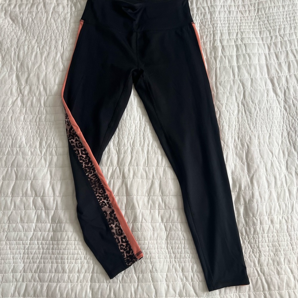 Marika Black Leggings with Coral & Leopard Print Detail